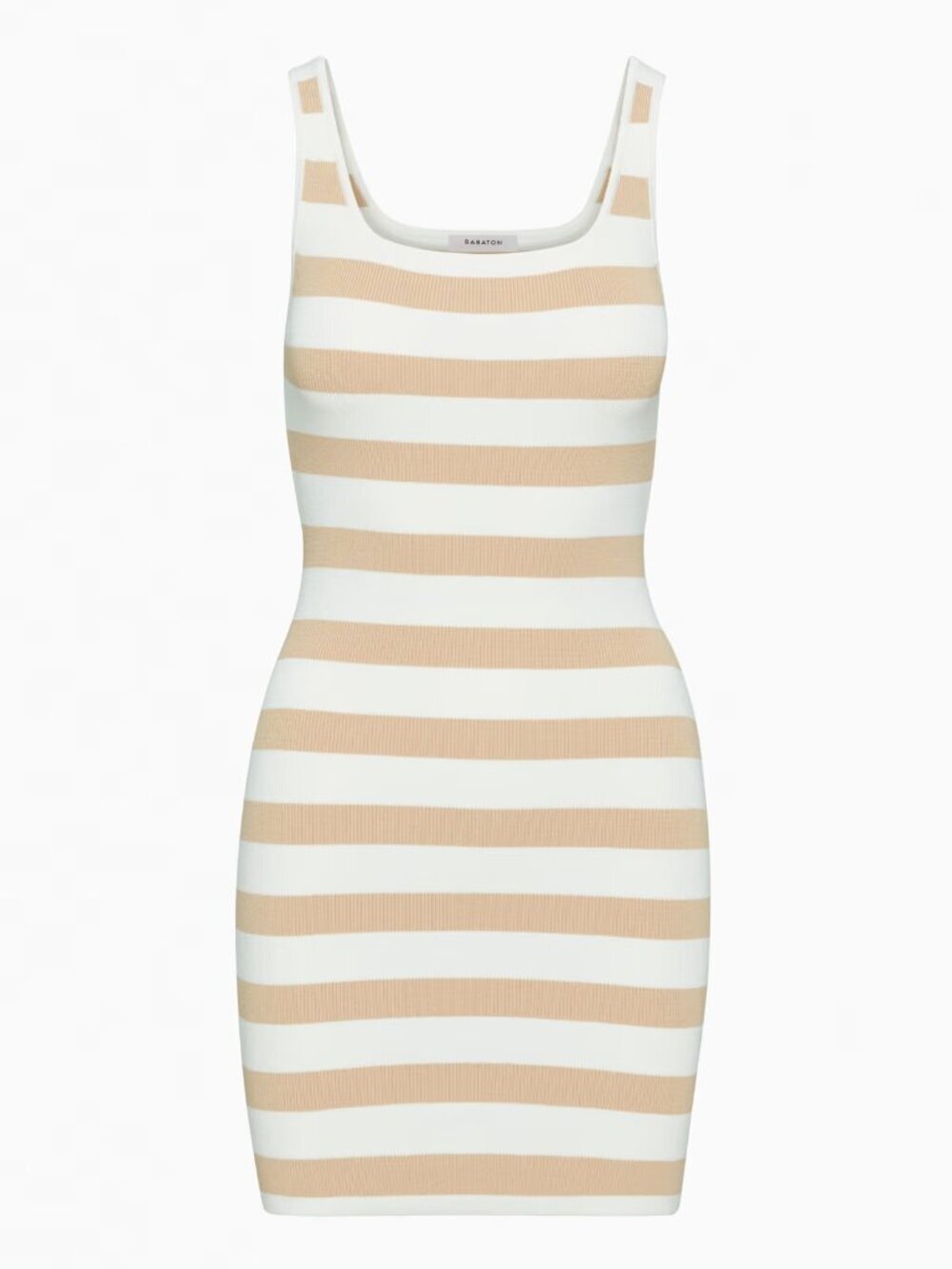 Aritzia Babaton Striped Tank Dress Square Neck Mini White Beige Size Small